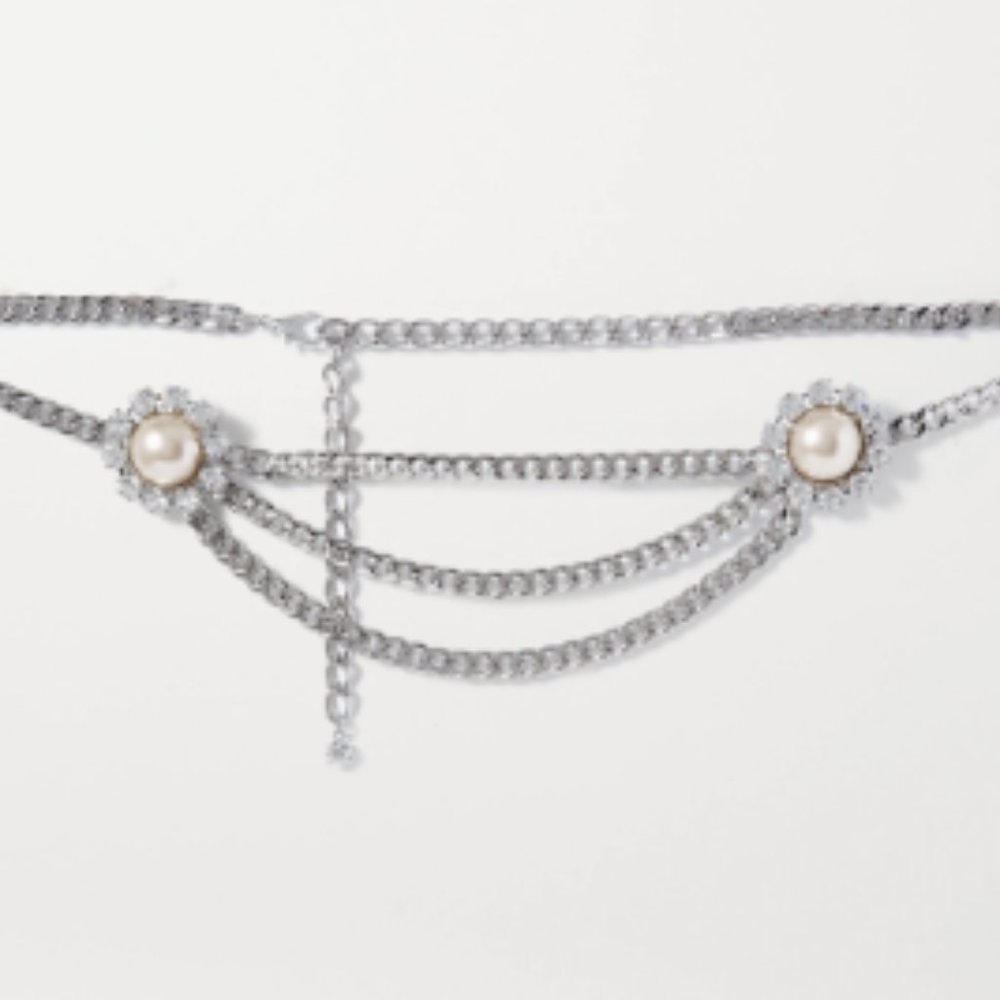 Alessandra Rich Crystal Embellished Chain Belt -OS
